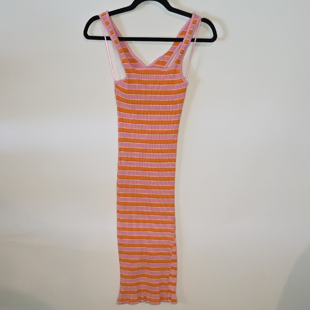 Zara Yellow and Orange Striped Midi Dress